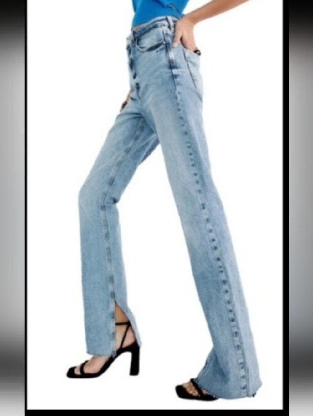 Zara Light Blue Women's Straight-Leg Jeans with Side Slit